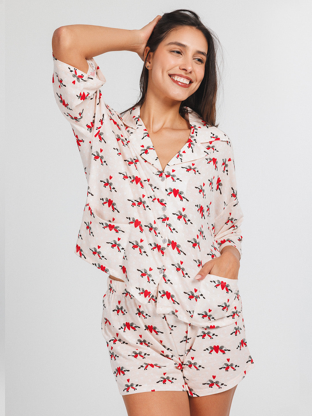 Classic 1/3-sleeve bird pajamas