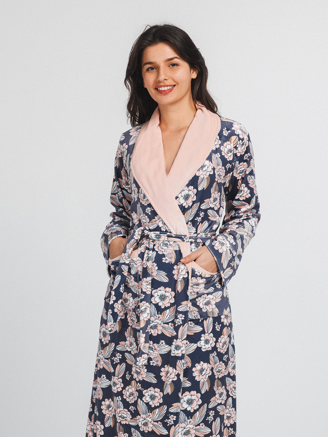 رداء طويل كول، شال مطبوع، سادة، وردي، رمادي