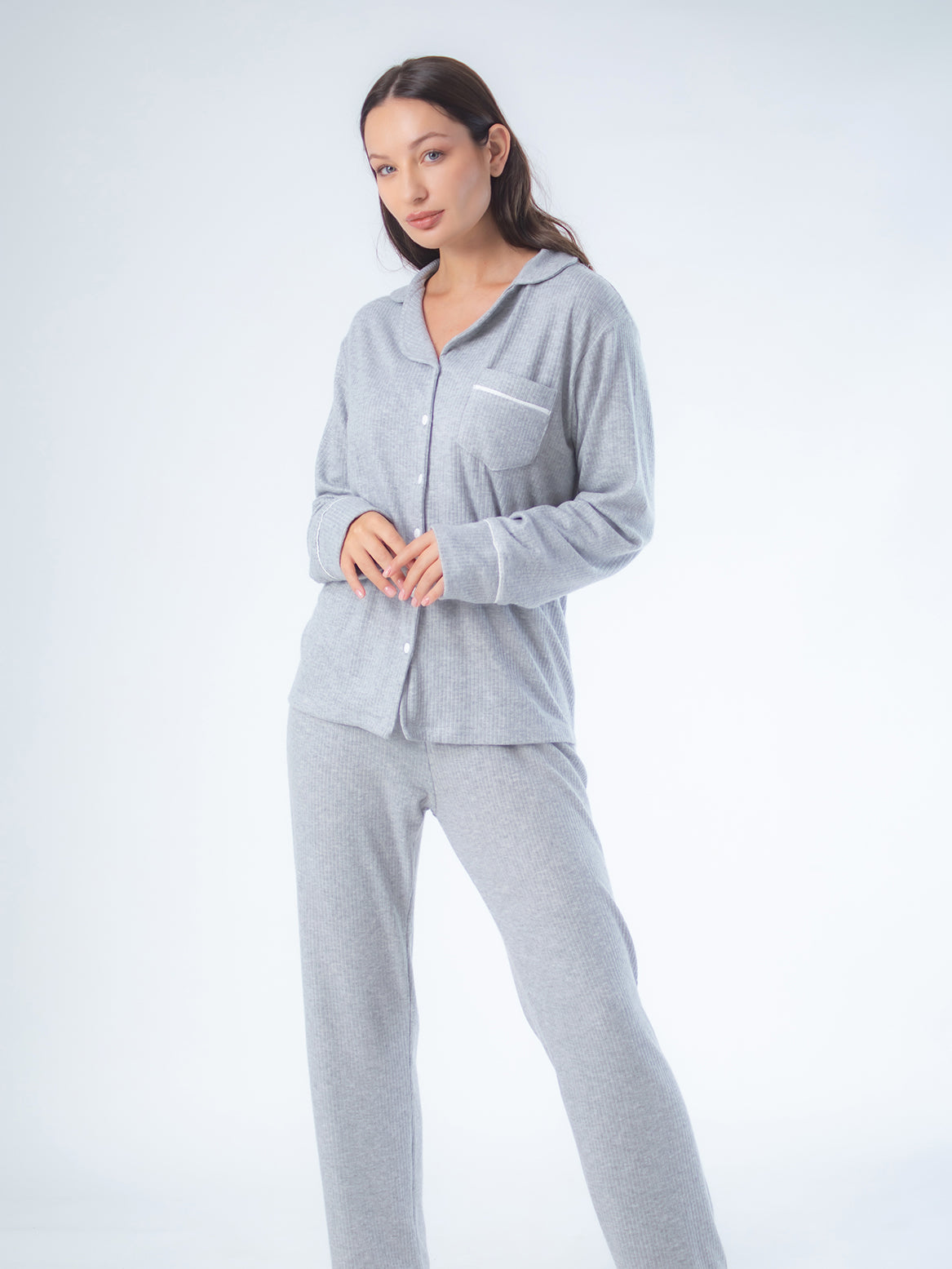 Classic plain grey jacquard pajamas