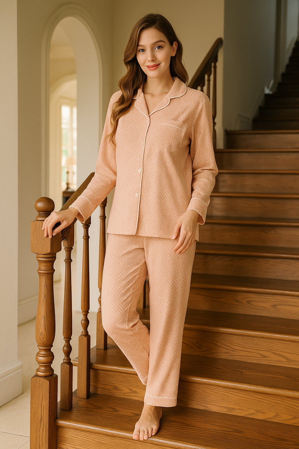 Classic Polka-Dot Pajama Set in Peach,