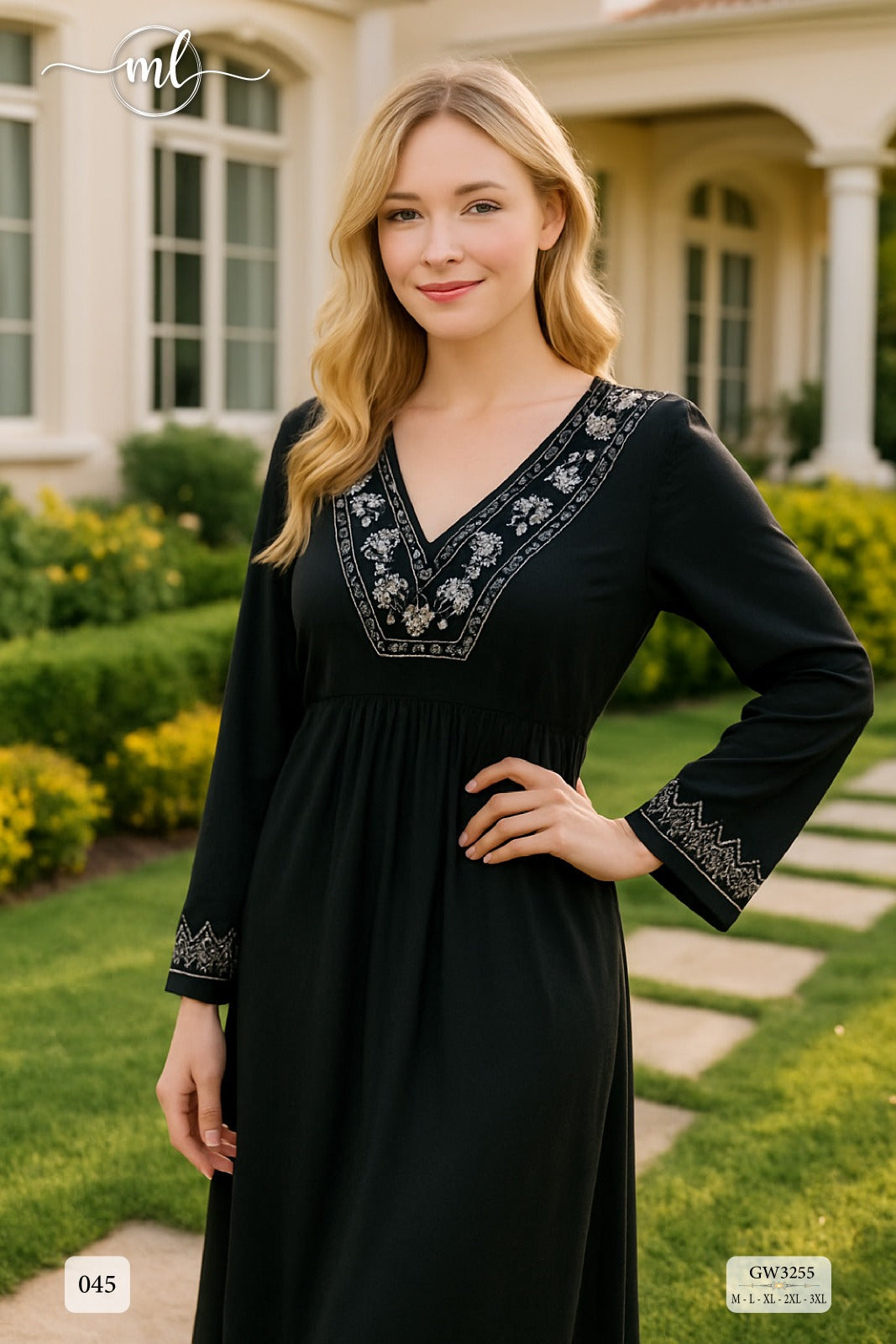 ✨ V-Neck Jalabiya with Embroidery & Plain Ruffle Details ✨