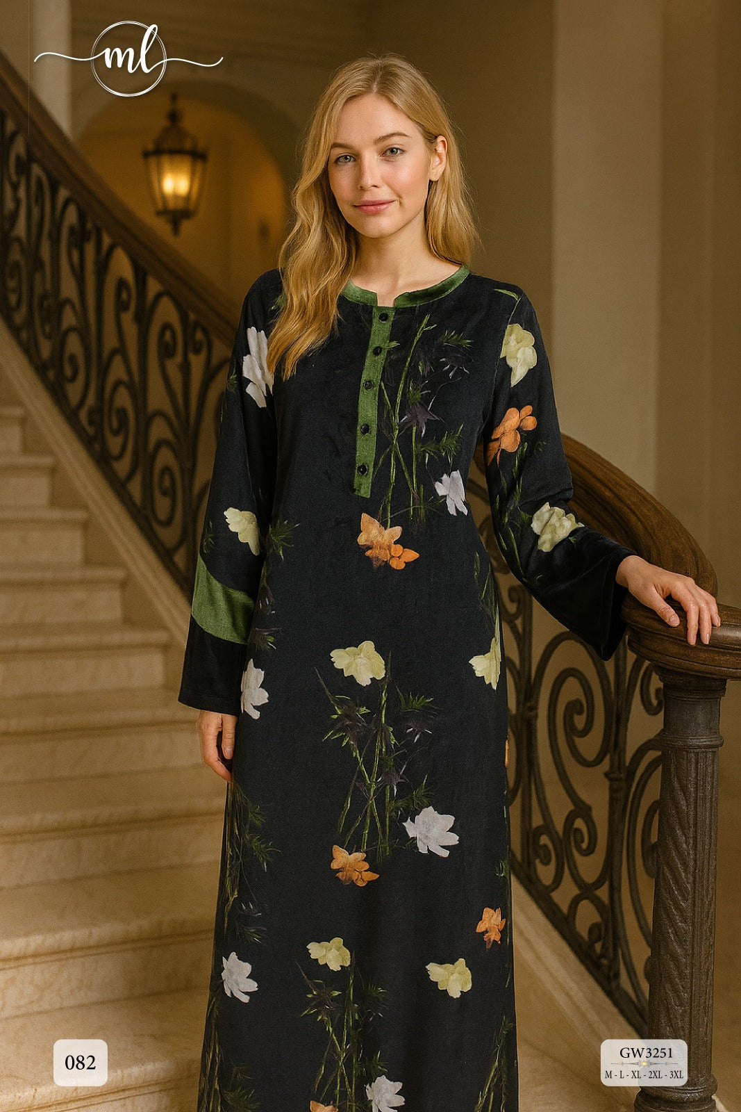 ✨ Black Rose Jalabiya with Solid Accents ✨