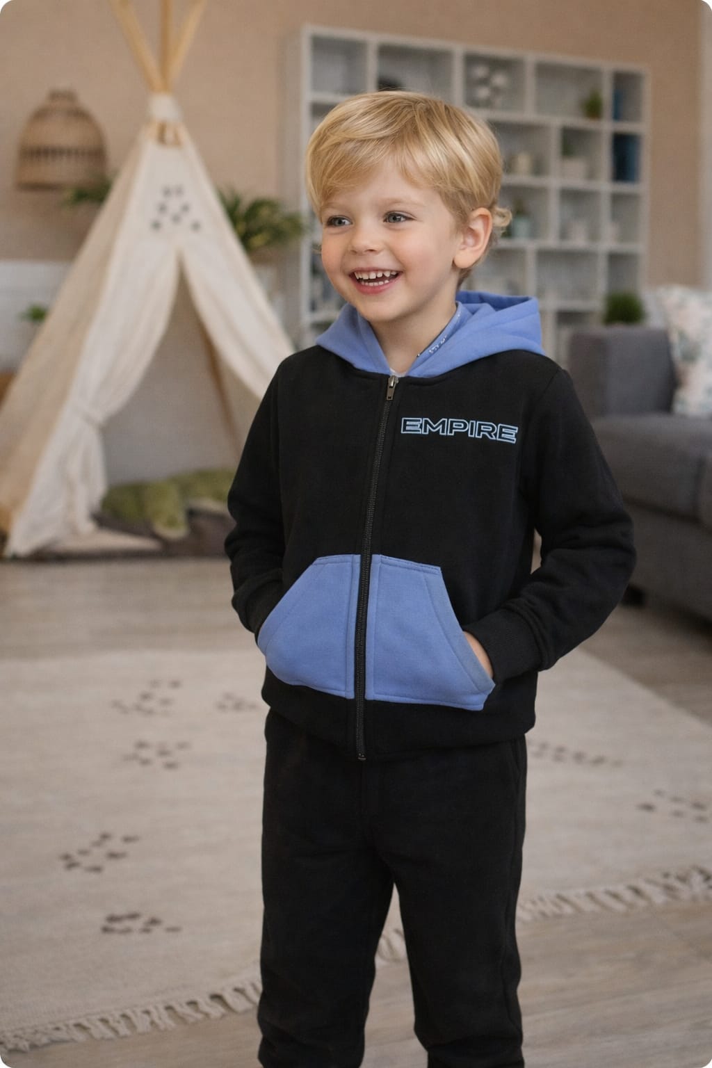 ✨black Hooded Tracksuit with Splash Pocket, Waistband & Cuffs ✨