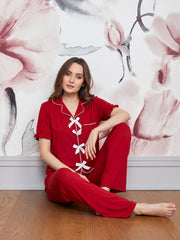 Dark red pajama with classic bows