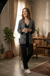 Black printed 3-piece pajama set with jacket