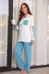 Off-white classic pajama with cyan chest print