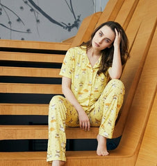 Yellow classic short sleeve pajama with sheep print