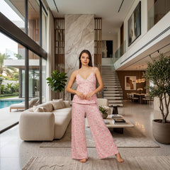 Rose pajama with V from side faces print