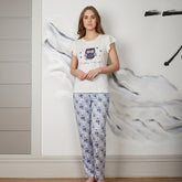 Off-white half sleeve pajama owl print