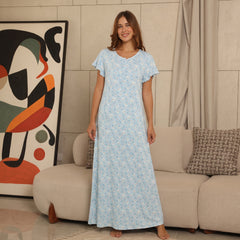 Cyan long sleeve galabia with cat print