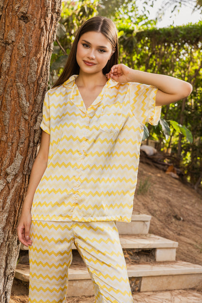 Classic half-satin zigzag pajamas