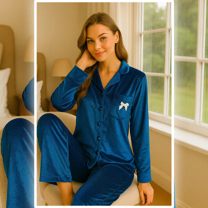 Classic Bride Pajama Set in Plain Blue