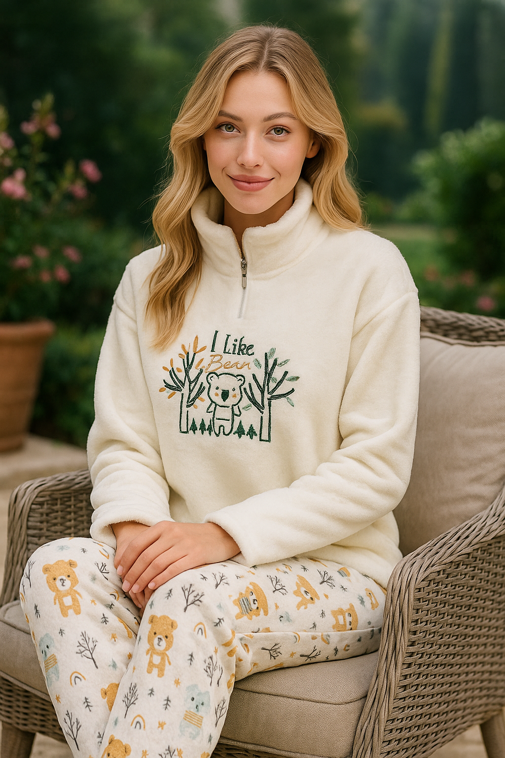 بلوزة هايدي ذات الرقبة العالية والمطرزة بشجرة باللون الأبيض الفاتح