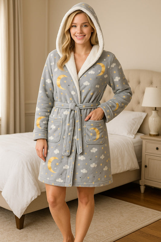 Short Hooded Robe – Cloud Print