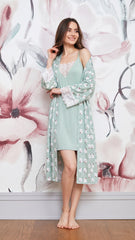 Mint short robe with cute faces print