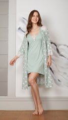 Mint short robe with cute faces print