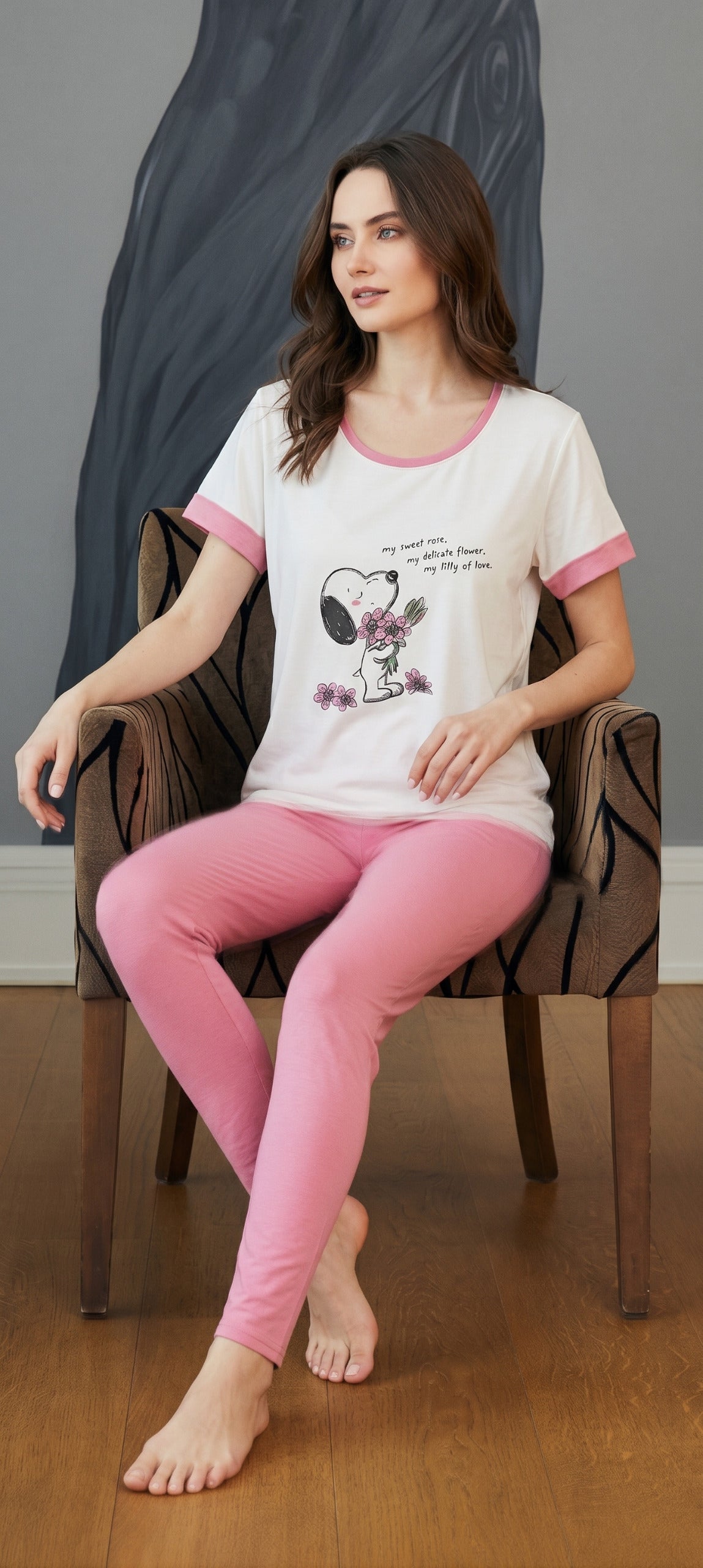 Off-white pajama set with printed top and pants