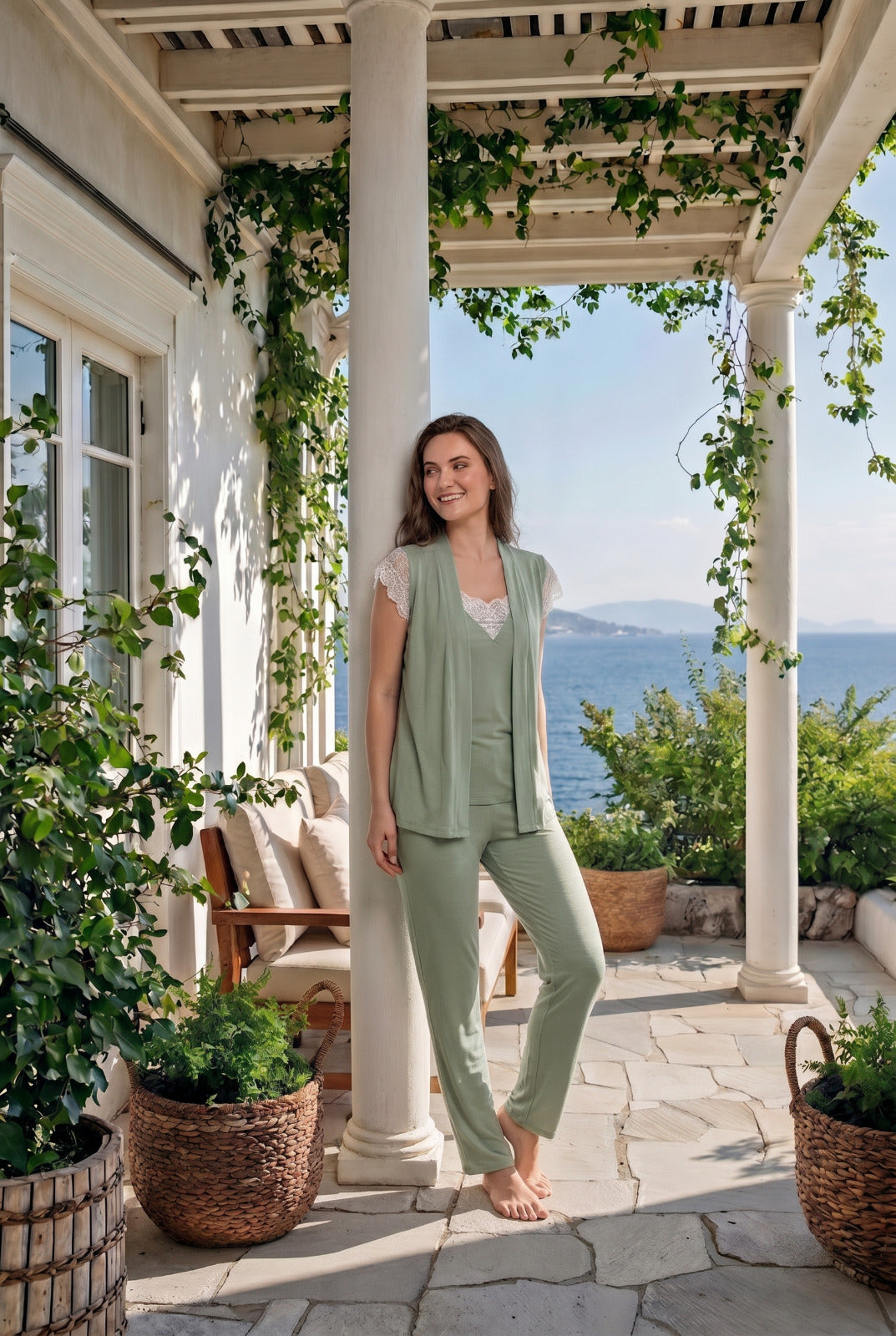 Ment 3 piece pajama set with half sleeves
