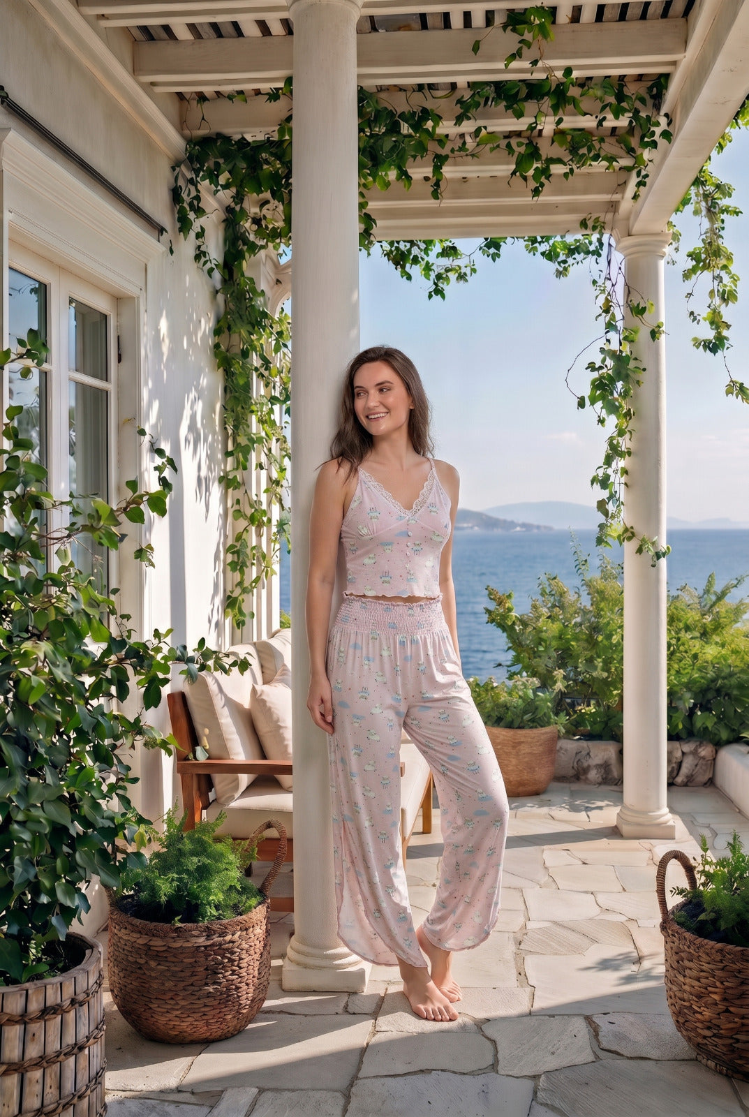 Rose long sleeve pajama top