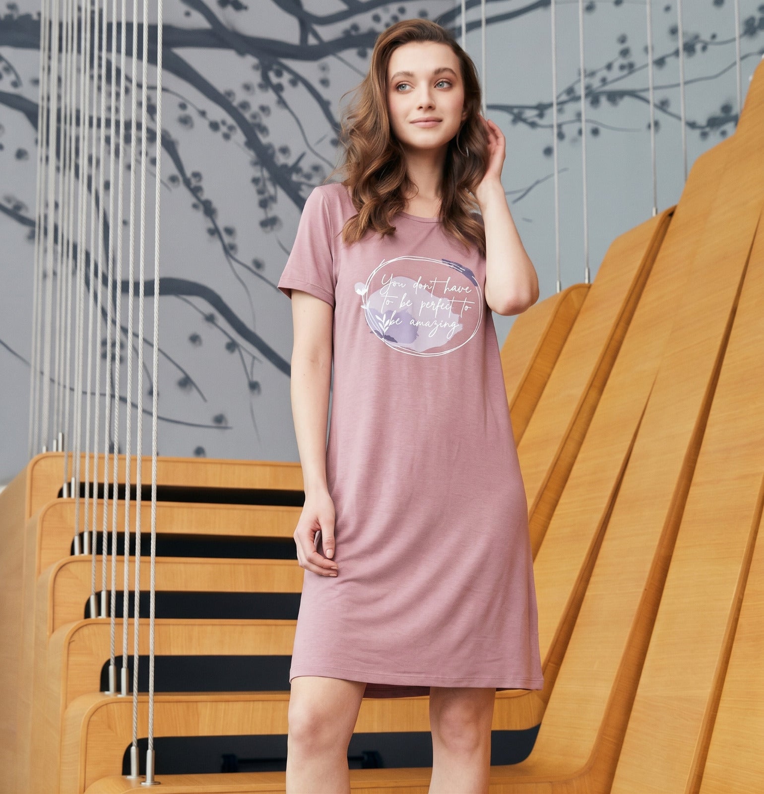 Kashmir night shirt with half long sleeves