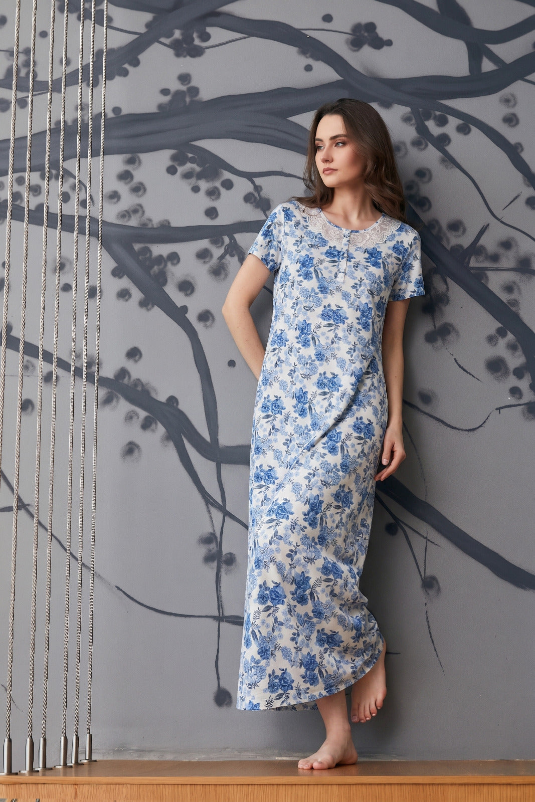 Blue long sleeve gown