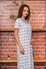 Cyan long sleeve galabia with zigzag pattern