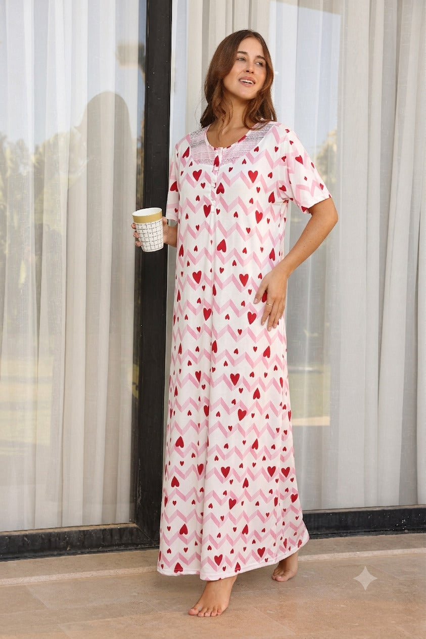 Kashmir long sleeve galabia with hearts print
