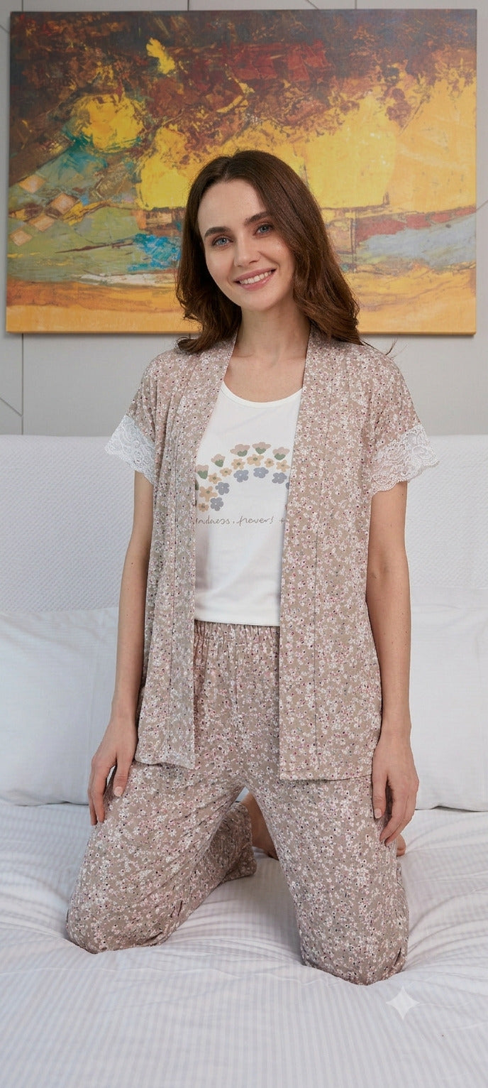 Beige 3-piece pajama set
