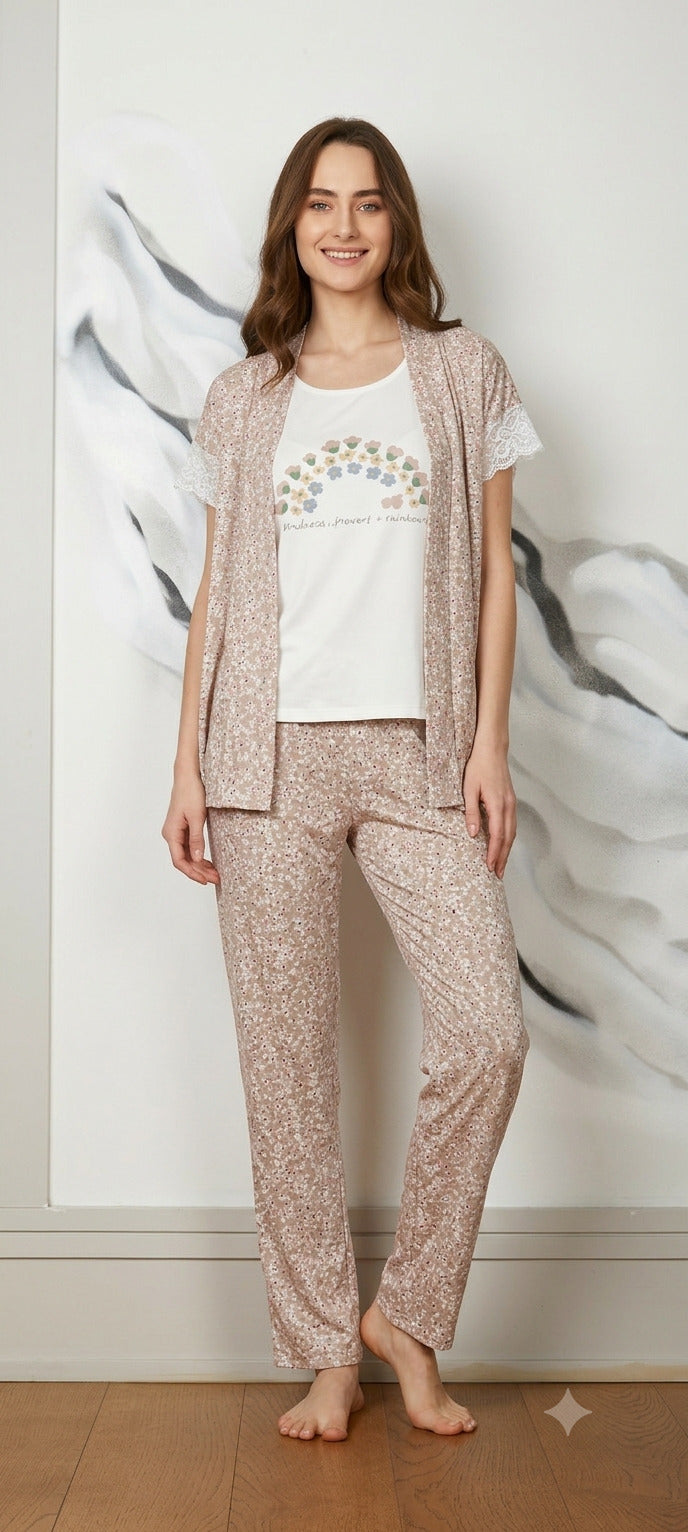 Beige 3-piece pajama set