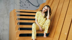Yellow classic short sleeve pajama with sheep print