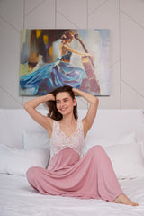 Kashmir long chemise with lace details