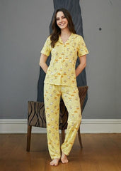 Yellow classic short sleeve pajama with sheep print