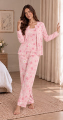 Rose 3-piece winter pajama set with floral details