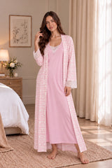 Rose winter robe and chemise set with delicate lace details