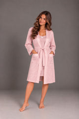 Rose winter jacquard robe and chemise set