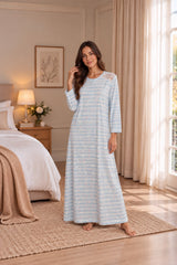 Cyan winter gown with lace details & heart pattern