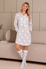 Gray winter nightgown with cloud pattern