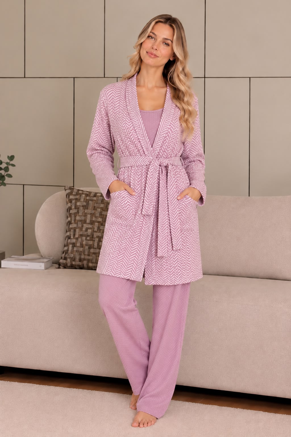 Kashmir winter jacquard 3-piece pajama set