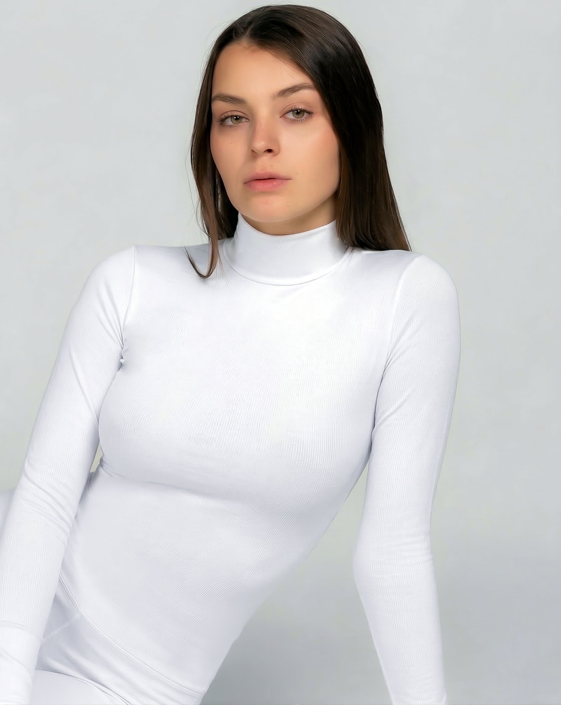 High Neck Long Sleeve White Top