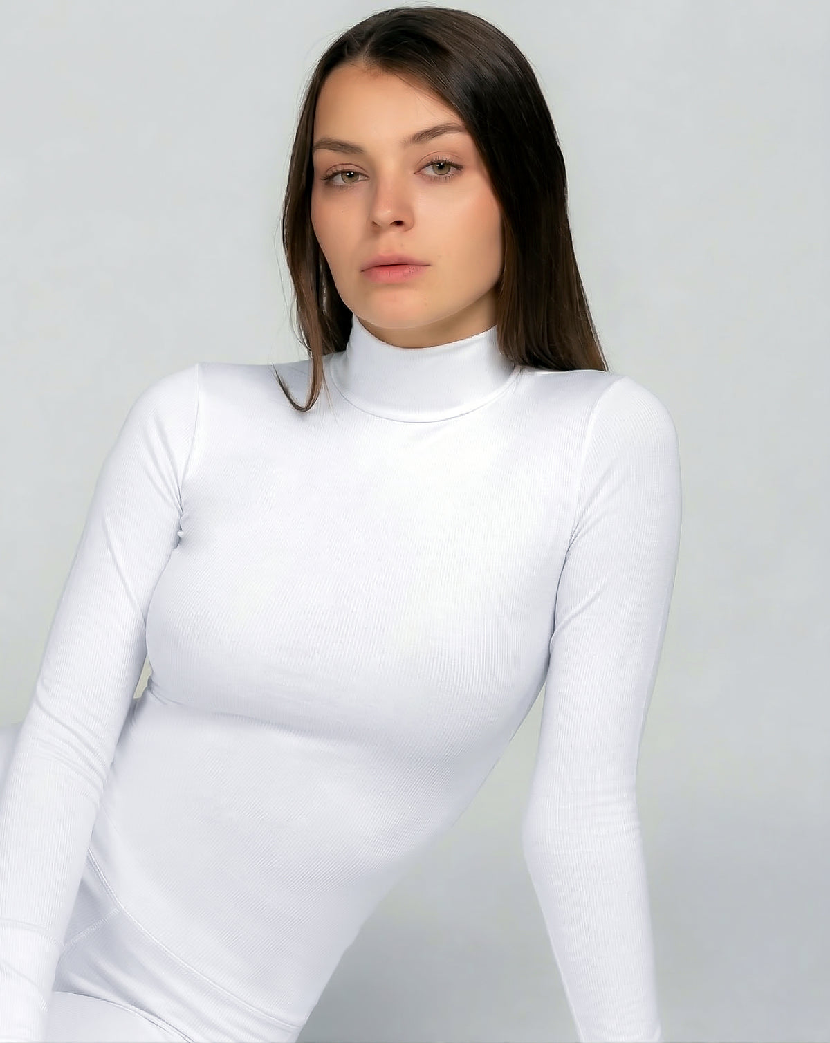 High Neck Long Sleeve White Top