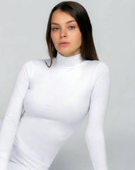 High Neck Long Sleeve White Top