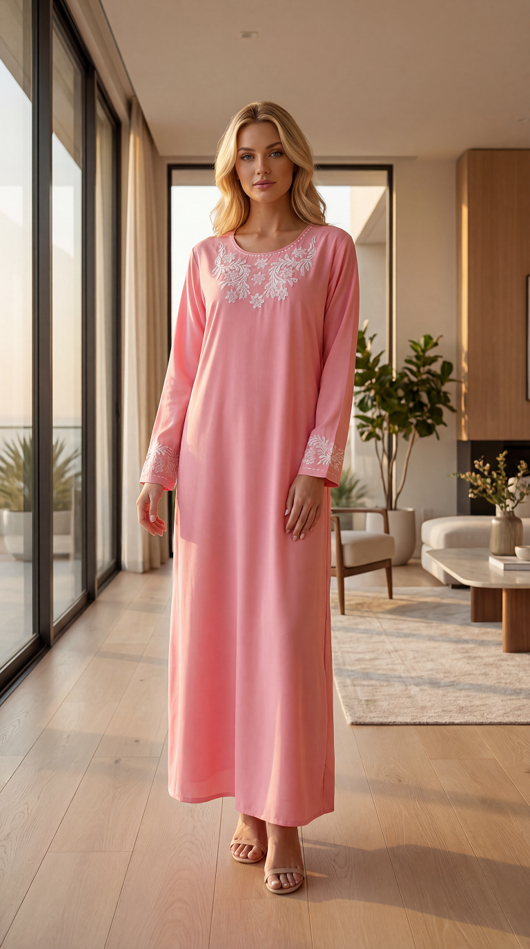 Kashmir galabia with long sleeves and tatriz details